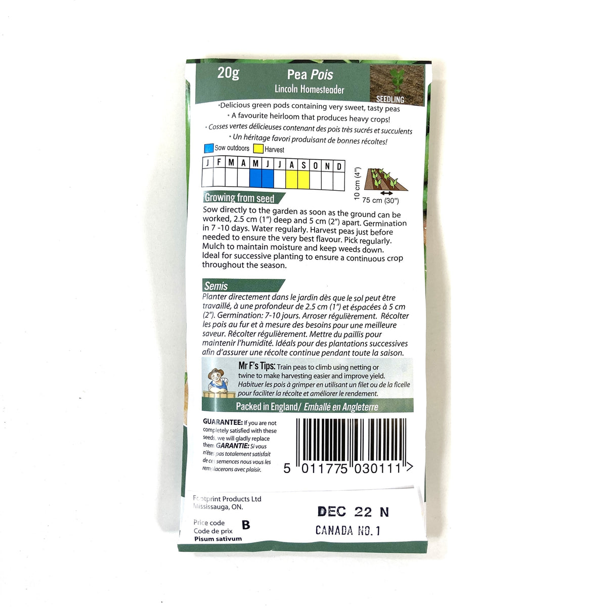Pea - Lincoln Homesteader Seeds, Mr Fothergill's - Floral Acres Greenhouse & Garden Centre