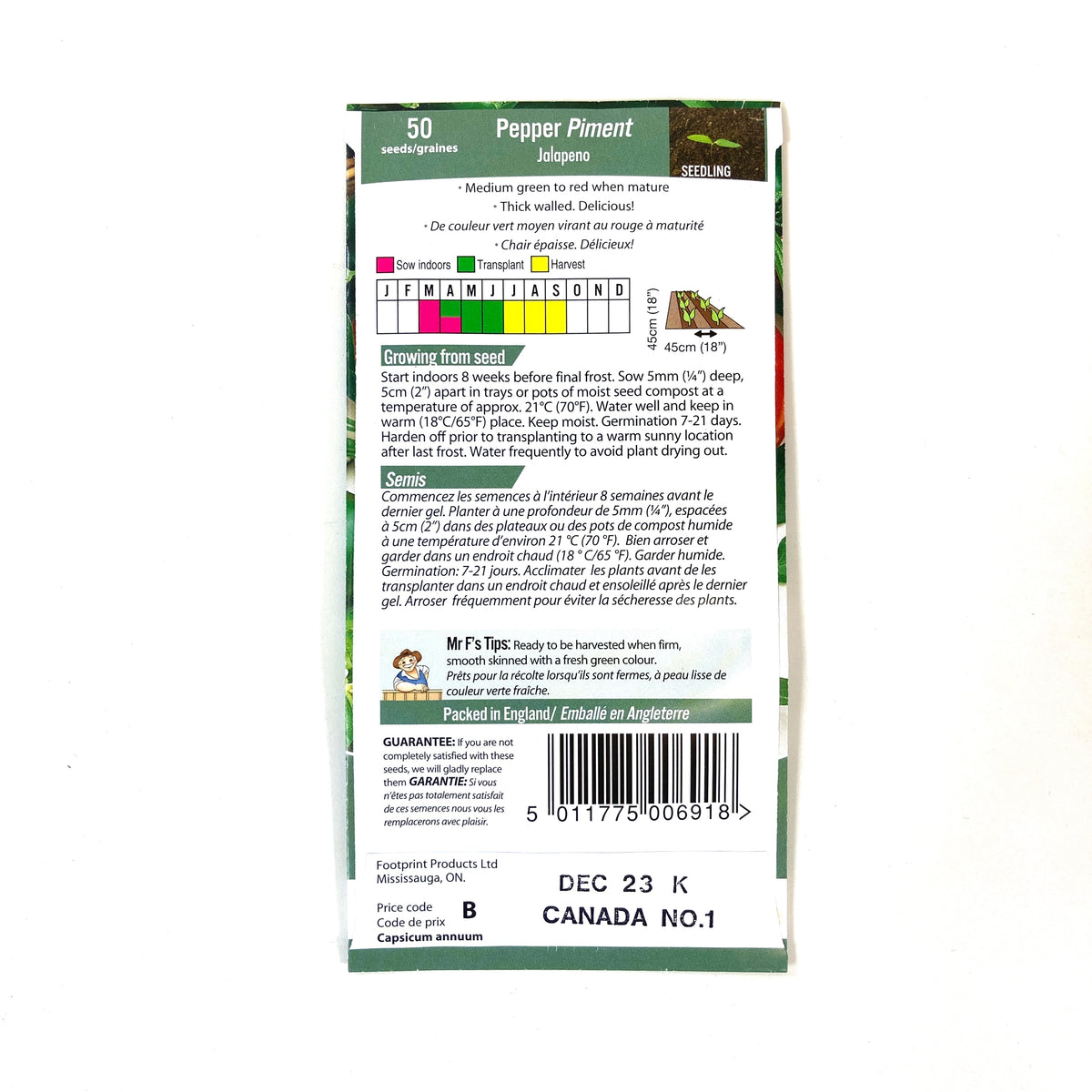 Pepper - Jalapeno Seeds, Mr Fothergill's - Floral Acres Greenhouse & Garden Centre