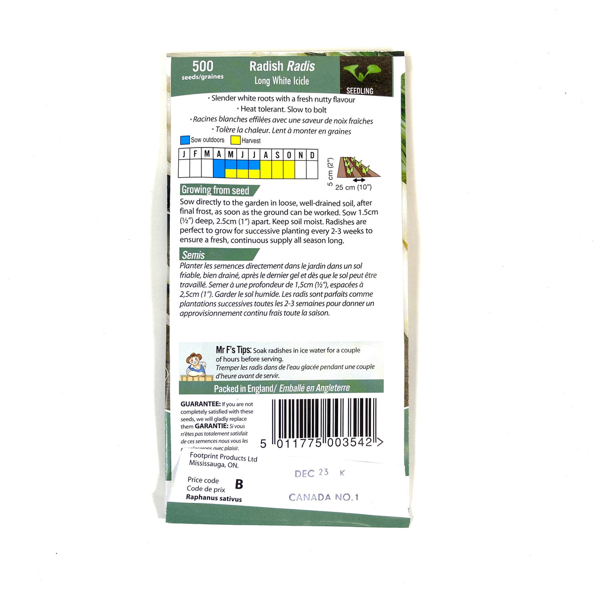Radish - Long White Icicle Seeds, Mr Fothergill's - Floral Acres Greenhouse & Garden Centre