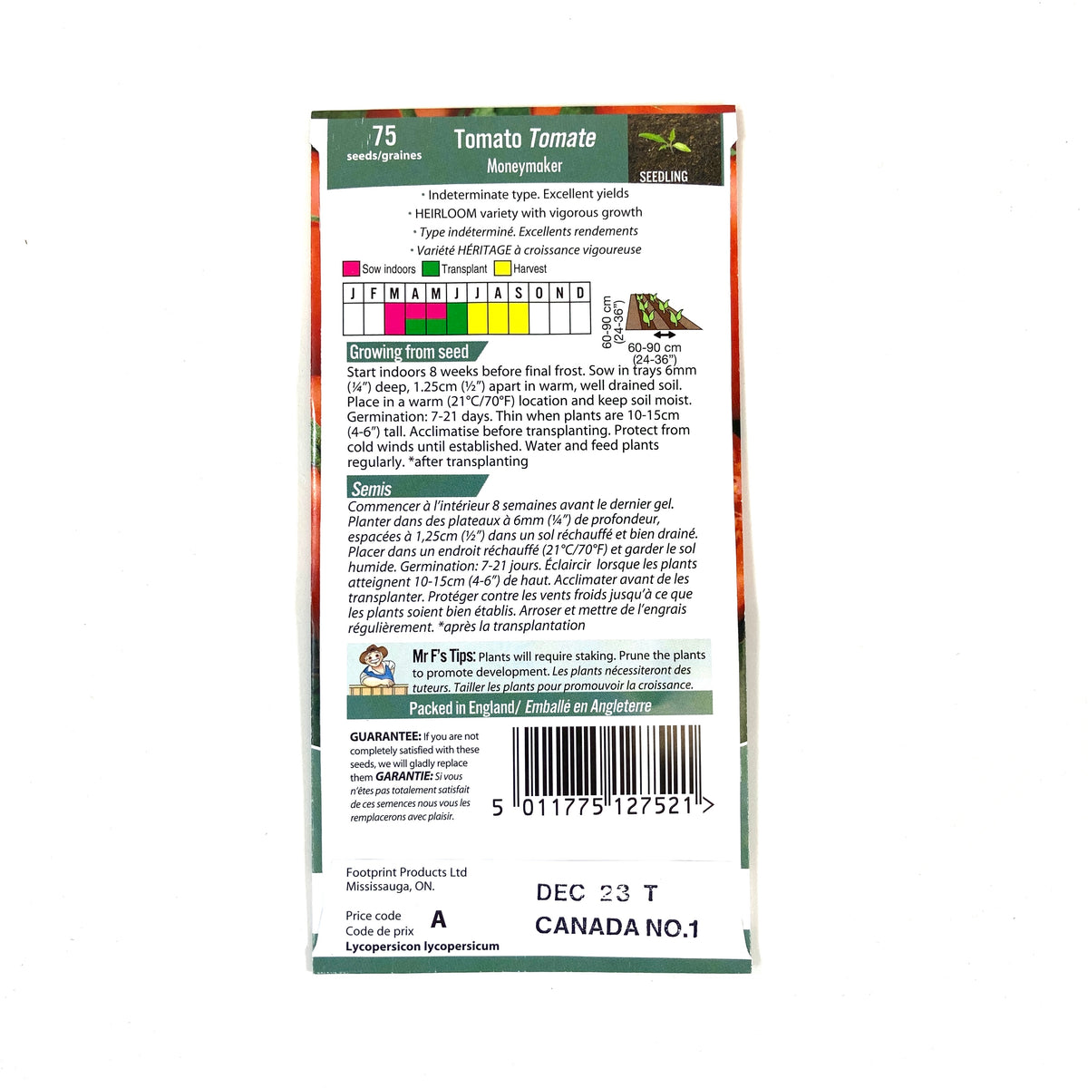 Tomato - Moneymaker Seeds, Mr Fothergill's - Floral Acres Greenhouse & Garden Centre