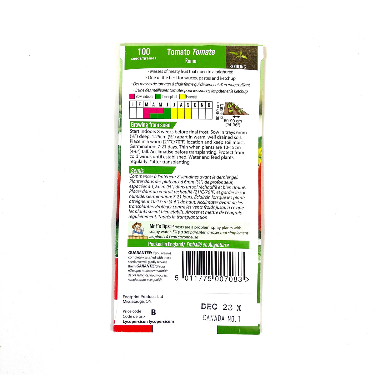 Tomato - Roma VF Seeds, Mr Fothergill's - Floral Acres Greenhouse & Garden Centre