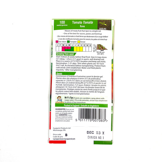 Tomato - Roma VF Seeds, Mr Fothergill's - Floral Acres Greenhouse & Garden Centre