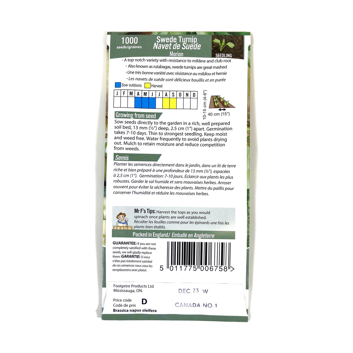 Turnip - Swede Marian Seeds, Mr Fothergill's - Floral Acres Greenhouse & Garden Centre