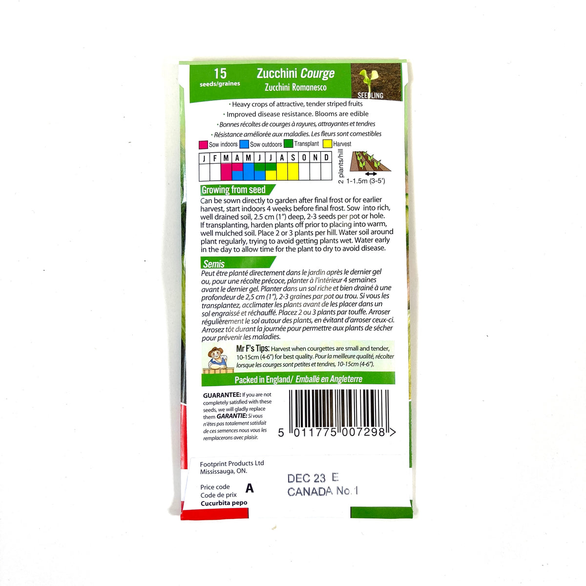 Zucchini - Romanesco Seeds, Mr Fothergill's - Floral Acres Greenhouse & Garden Centre