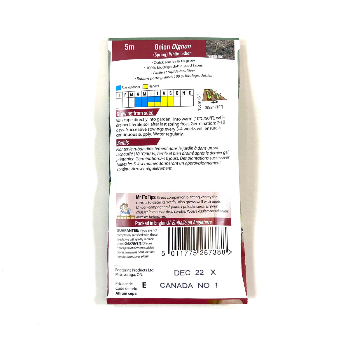 Onion - White Lisbon Seed Tape, Mr Fothergill's - Floral Acres Greenhouse & Garden Centre