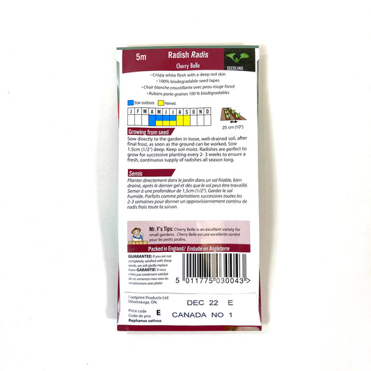 Radish - Cherry Belle Seed Tape, Mr Fothergill's - Floral Acres Greenhouse & Garden Centre