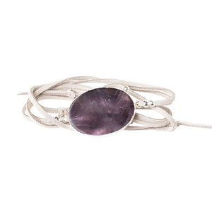 Bracelet, Suede/Stone Wrap, Amethyst/Silver - Floral Acres Greenhouse & Garden Centre