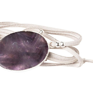 Bracelet, Suede/Stone Wrap, Amethyst/Silver - Floral Acres Greenhouse & Garden Centre