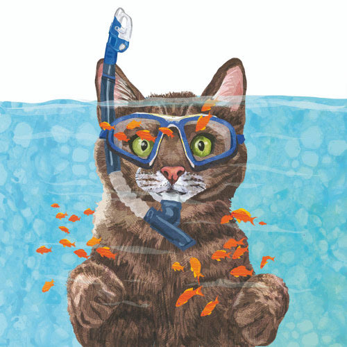 Paper Cocktail Napkin, 20 Count, Cousteau Cat - Floral Acres Greenhouse & Garden Centre
