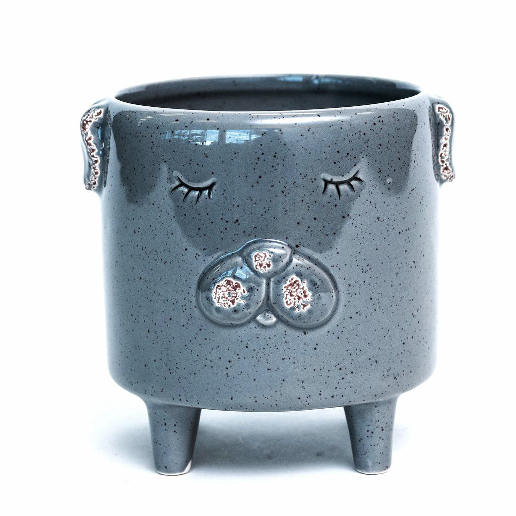 Pot, 4in, Ceramic, Dolomite, Puppy, Grey, Footed