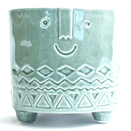 Pot, 4in, Ceramic, Friendly Face, Footed, Aqua - Floral Acres Greenhouse & Garden Centre