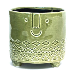 Pot, 4in, Ceramic, Friendly Face, Footed, Green - Floral Acres Greenhouse & Garden Centre