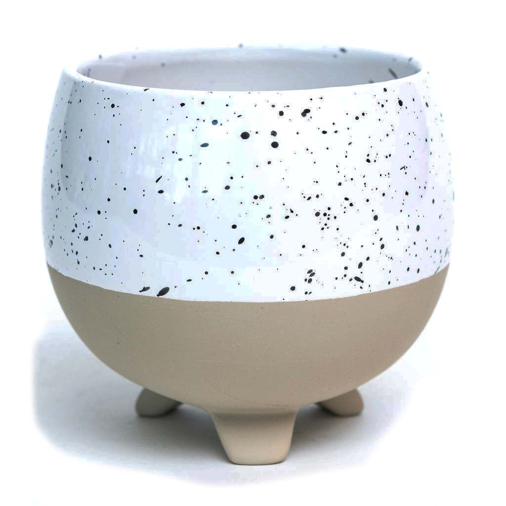 Pot, 4in, Ceramic, Dolomite, White Speckle, Footed