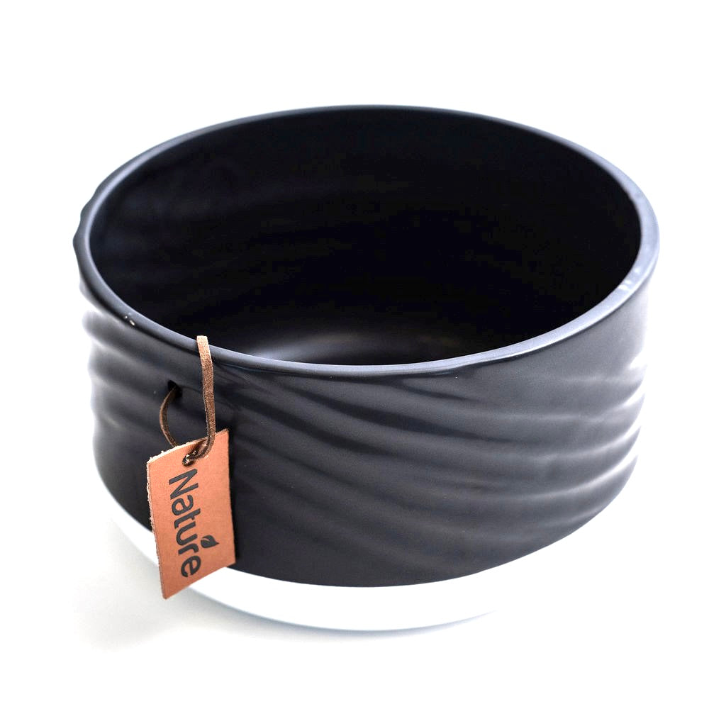 Pot, 6in, Ceramic, Wave Bwl, Nature Tag, Black - Floral Acres Greenhouse & Garden Centre