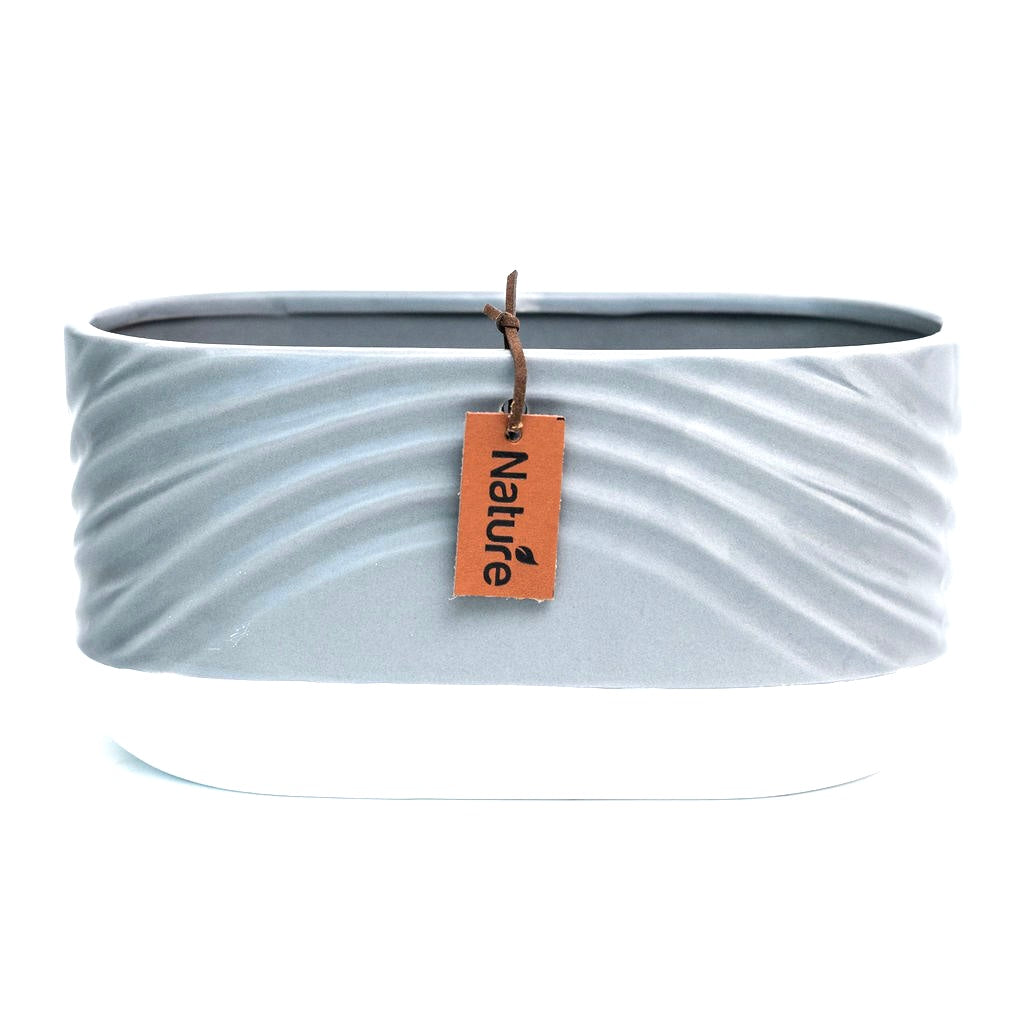 Planter, 8in, Ceramic, Wave, Nature Tag, Grey - Floral Acres Greenhouse & Garden Centre