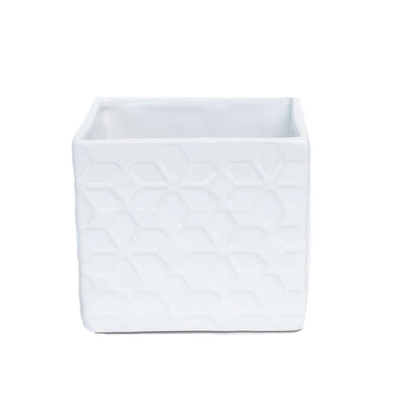 Pot, 4in, Ceramic, Dolomite, Geo Floral Cube White - Floral Acres Greenhouse & Garden Centre