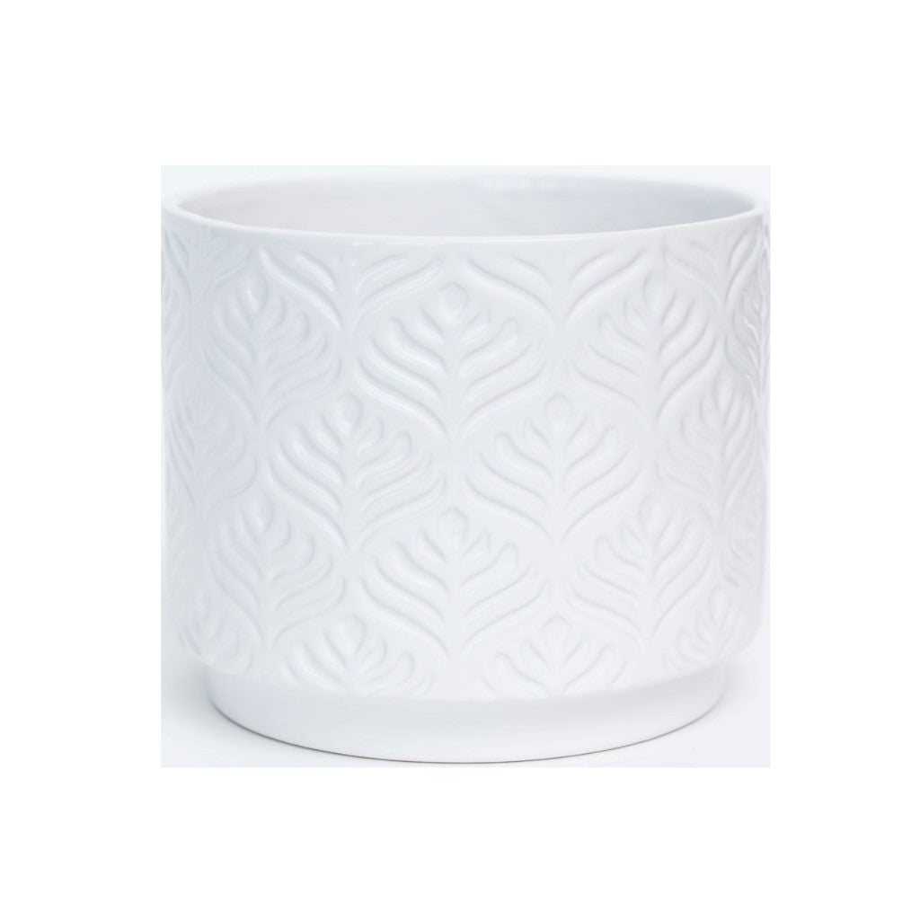 Pot, 6in, Ceramic, Peacock Feather Pattern, White - Floral Acres Greenhouse & Garden Centre