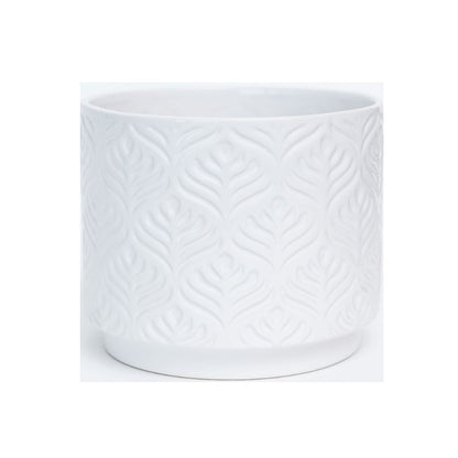 Pot, 6in, Ceramic, Peacock Feather Pattern, White - Floral Acres Greenhouse & Garden Centre