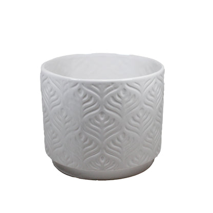 Pot, 6in, Ceramic, Peacock Feather Pattern, White - Floral Acres Greenhouse & Garden Centre
