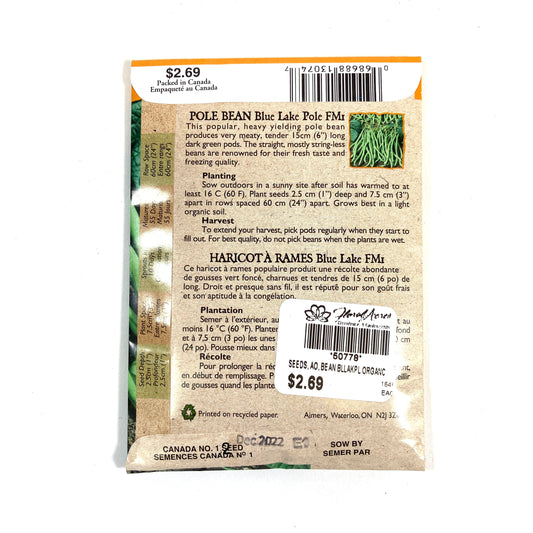 Bean Climbing - Blue Lake Seeds, Aimers Organic - Floral Acres Greenhouse & Garden Centre