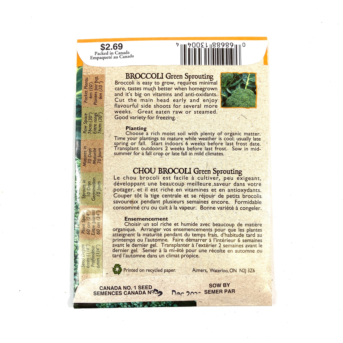 Broccoli - Green Sprouting Seeds, Aimers Organic - Floral Acres Greenhouse & Garden Centre