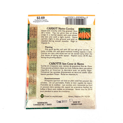 Carrot - Nantes Seeds, Aimers Organic - Floral Acres Greenhouse & Garden Centre