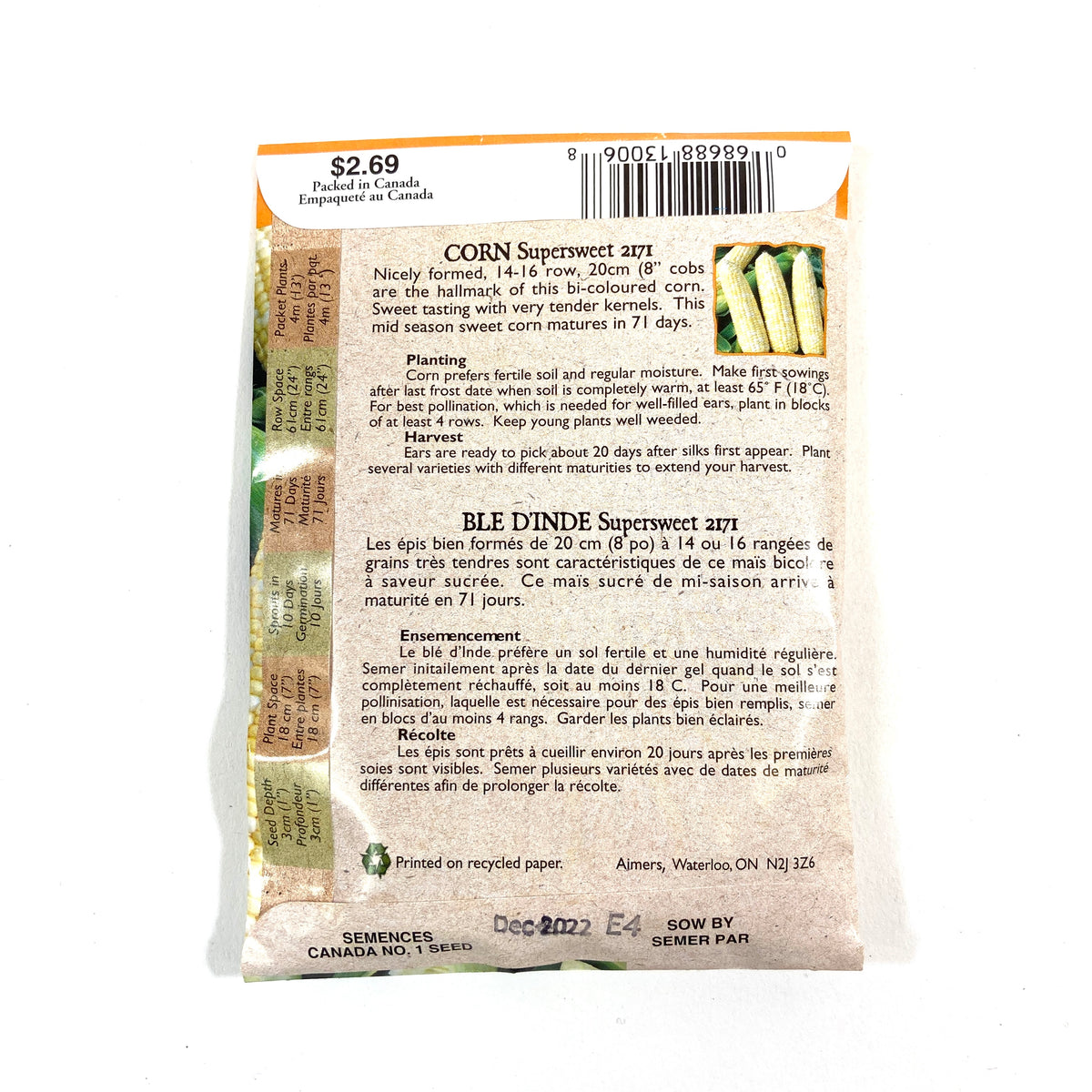 Sweet Corn - Supersweet Seeds, Aimers Organic - Floral Acres Greenhouse & Garden Centre