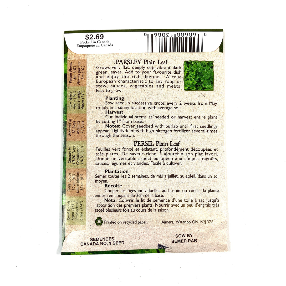 Parsley - Italian Plain Seeds, Aimers Organic - Floral Acres Greenhouse & Garden Centre