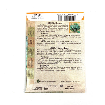 Kale - Red Russian Seeds, Aimers Organic - Floral Acres Greenhouse & Garden Centre
