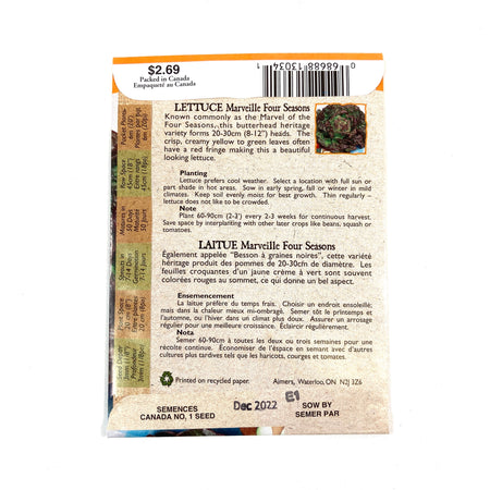 Lettuce - Marveille 4 Season Seeds, Aimers Organic - Floral Acres Greenhouse & Garden Centre