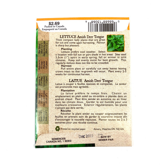 Lettuce - Amish Deer Tongue Seeds, Aimers Organic - Floral Acres Greenhouse & Garden Centre