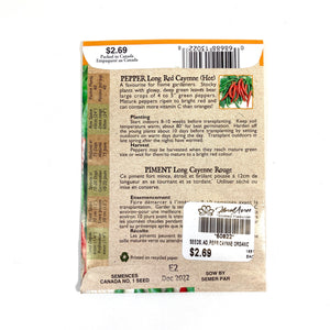 Pepper - Long Red Cayenne Seeds, Aimers Organic - Floral Acres Greenhouse & Garden Centre