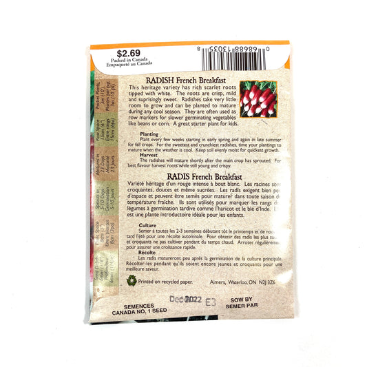 Radish - French Breakfast Seeds, Aimers Organic - Floral Acres Greenhouse & Garden Centre