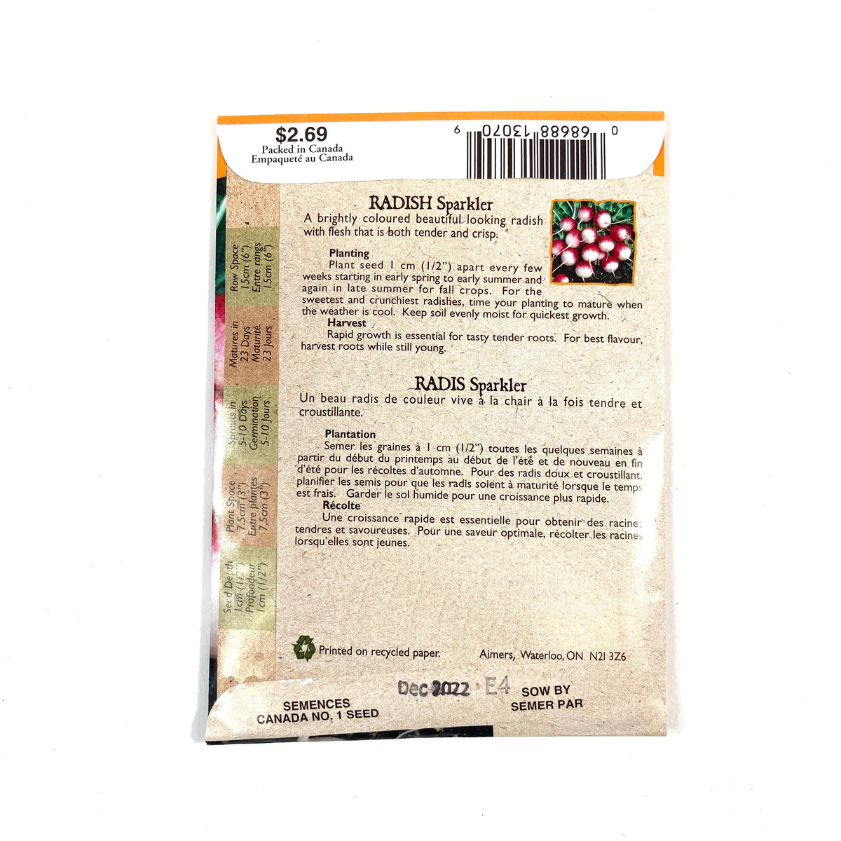 Radish - Sparkler Seeds, Aimers Organic - Floral Acres Greenhouse & Garden Centre