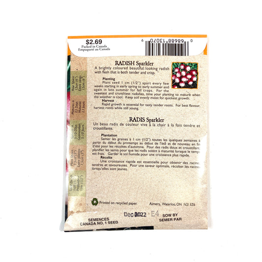Radish - Sparkler Seeds, Aimers Organic - Floral Acres Greenhouse & Garden Centre