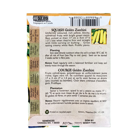 Zucchini - Golden Seeds, Aimers Organic