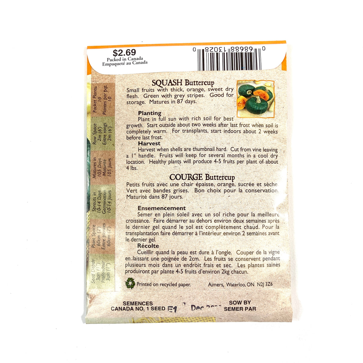 Squash - Burgess Buttercup Seeds, Aimers Organic - Floral Acres Greenhouse & Garden Centre