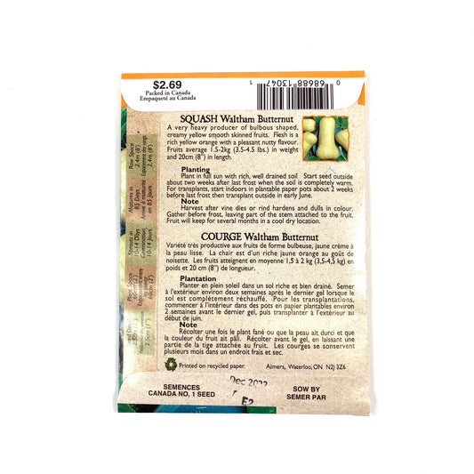 Squash - Waltham Butternut Seeds, Aimers Organic - Floral Acres Greenhouse & Garden Centre