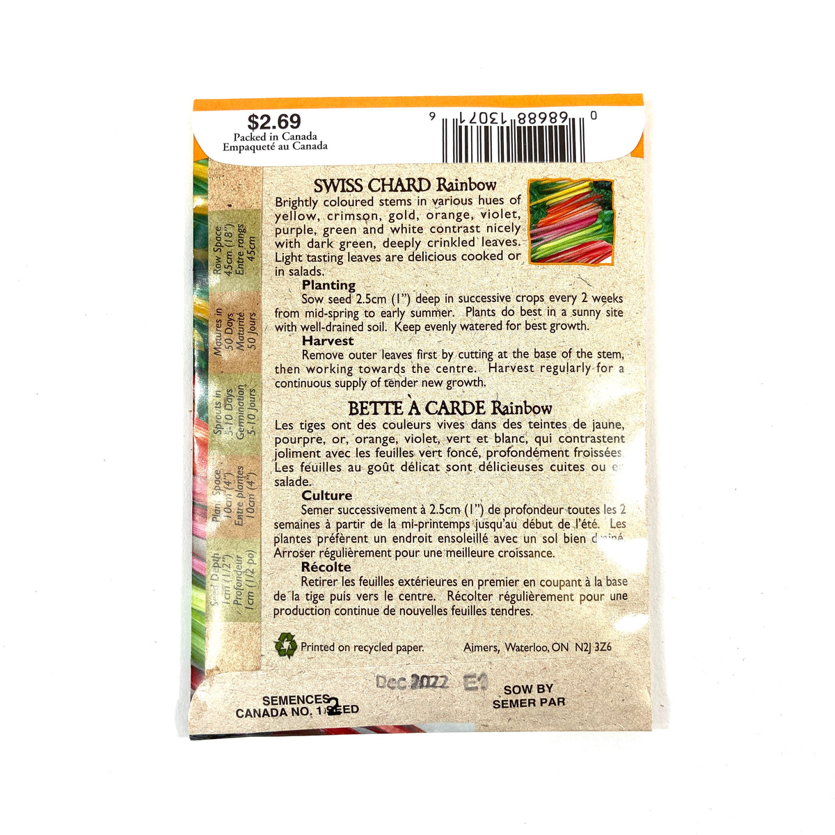 Swiss Chard - Rainbow Seeds, Aimers Organic - Floral Acres Greenhouse & Garden Centre