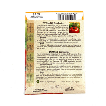 Tomato - Brandywine Seeds, Aimers Organic - Floral Acres Greenhouse & Garden Centre