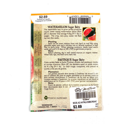 Watermelon - Sugar Baby Seeds, Aimers Organic - Floral Acres Greenhouse & Garden Centre
