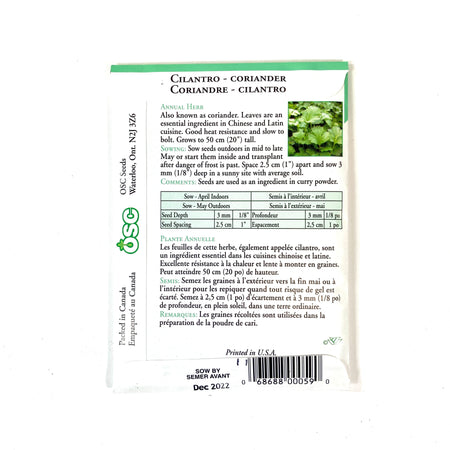 Coriander - Cilantro Seeds, OSC - Floral Acres Greenhouse & Garden Centre