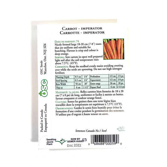 Carrot - Imperator Seeds, OSC - Floral Acres Greenhouse & Garden Centre