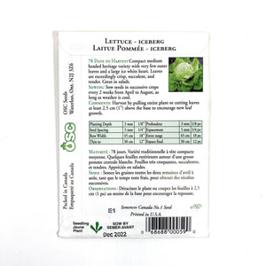 Lettuce - Iceberg Seeds, OSC - Floral Acres Greenhouse & Garden Centre