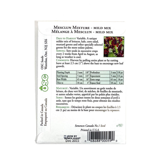 Greens - Mesclun Mixture Mild Mix Seeds, OSC - Floral Acres Greenhouse & Garden Centre