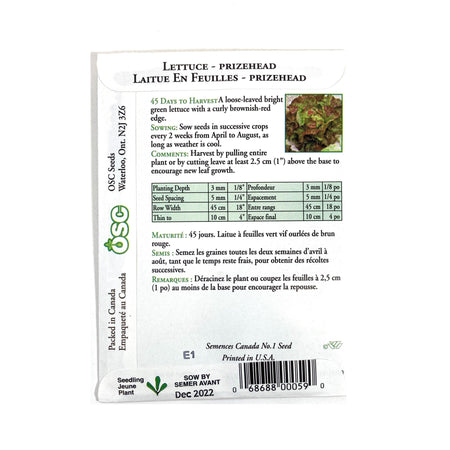 Lettuce - Prizehead Seeds, OSC - Floral Acres Greenhouse & Garden Centre