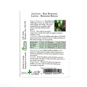Lettuce - Red Romaine Seeds, OSC - Floral Acres Greenhouse & Garden Centre