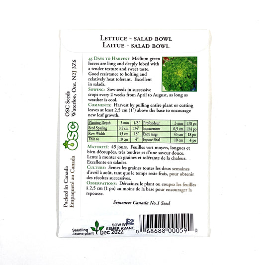 Lettuce - Salad Bowl Seeds, OSC - Floral Acres Greenhouse & Garden Centre