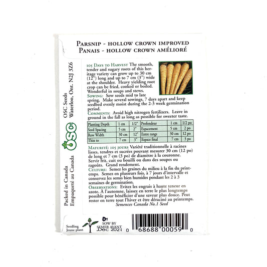 Parsnip - Hollow Crown Seeds, OSC - Floral Acres Greenhouse & Garden Centre