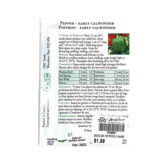 Pepper - Early California Wonder Seeds, OSC - Floral Acres Greenhouse & Garden Centre